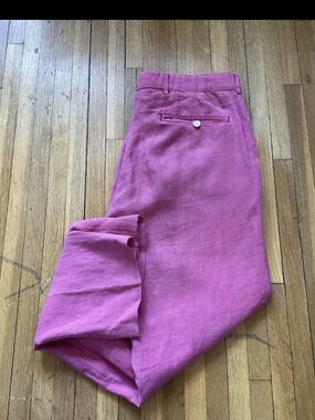 Polo Ralph Lauren Men's Size 35-29 Solid Red Flat Front Linen Pants,100% Linen